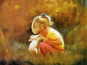 Обои для рабочего стола: Кролик и девочка