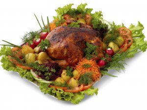 Обои для рабочего стола: Курочка с овощами