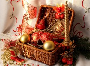 Обои для рабочего стола: Новогодняя корзинка