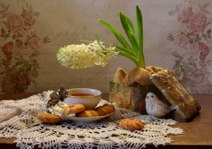 Обои для рабочего стола: Чай с круасанами